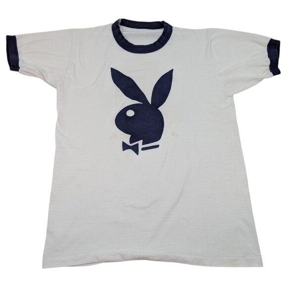 Vintage Playboy Single Stitch T Shirt Ringer Size S/M 70s 80s‎ *READ - Picture 2 of 8